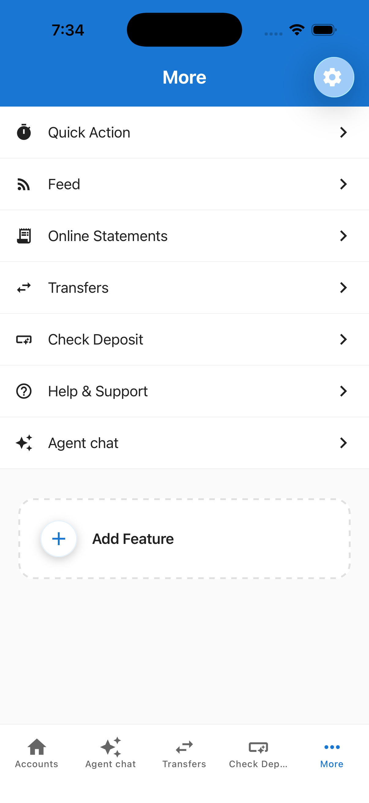 More menu with Agent chat added to the list