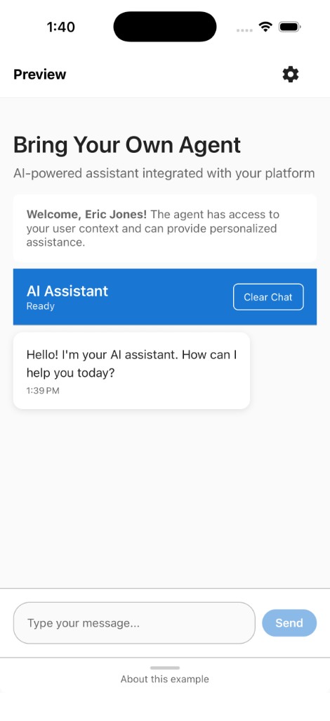 Quick preview showing Bring Your Own Agent feature with chat UI