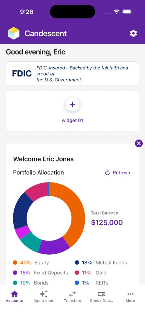 Accounts home with Purple Elegance theme and widget in slot 01