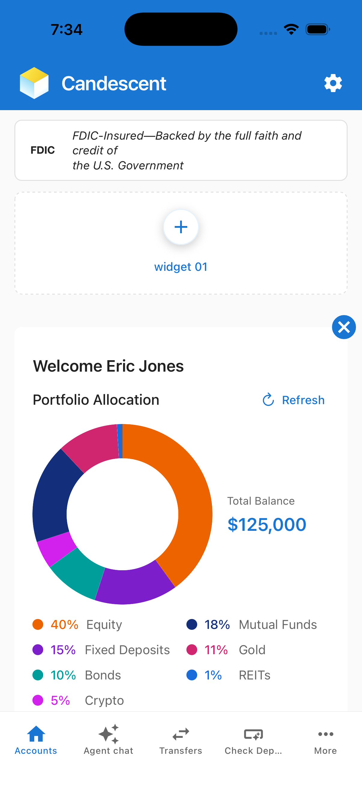Widget slot with Investment Portfolio loaded and cancel button