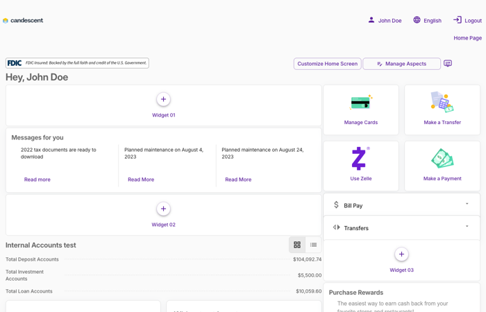 home page with widget slots