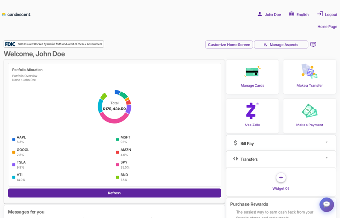 Chatbot aspect on the home page